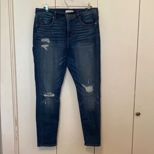 LOFT Dark Blue Distressed Skinny Jeans
